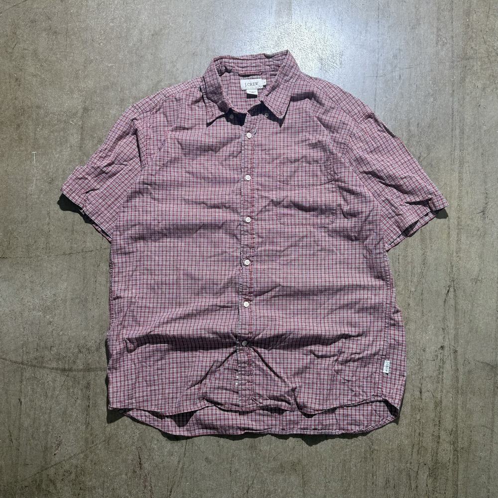 J.Crew Shirt Mens Large Red Plaid Short Sleeve Button Up Cotton Casual Summer